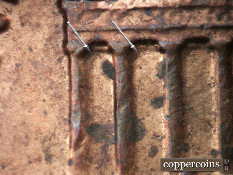 Die-stage B marker on 1983P•1DO•004 (1983 Doubled Die Obverse).