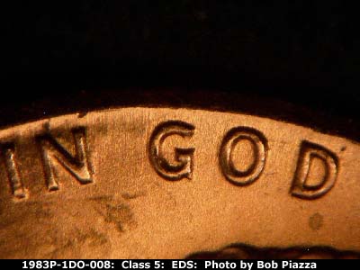 Die-stage A marker on 1983P•1DO•008 (1983 Doubled Die Obverse).