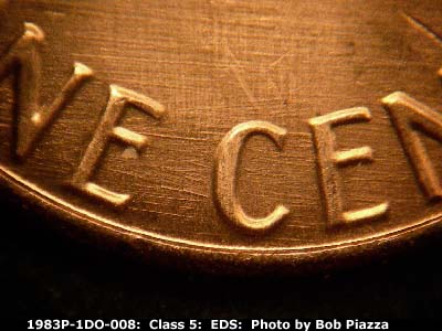 Die-stage A marker on 1983P•1DO•008 (1983 Doubled Die Obverse).