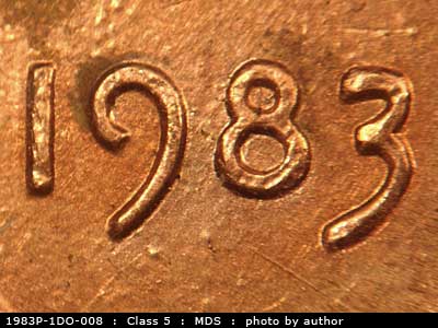 1983 Lincoln cent obverse, CopperCoins die 1983P•1DO•008.