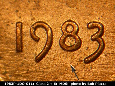 1983 Lincoln cent obverse, CopperCoins die 1983P•1DO•011.