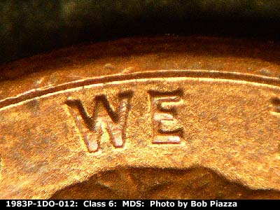 Die-stage B marker on 1983P•1DO•012 (1983 Doubled Die Obverse).