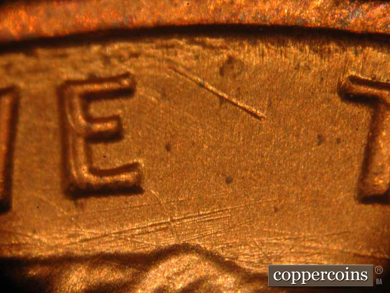 Die-stage B marker on 1983P•1DO•017 (1983 Doubled Die Obverse).