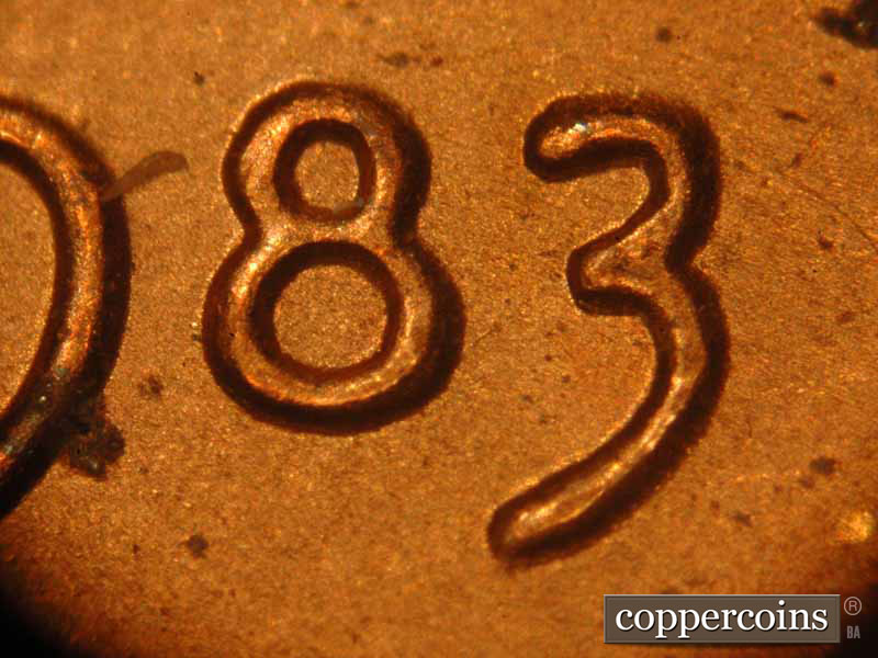 Die-stage B marker on 1983P•1DO•017 (1983 Doubled Die Obverse).