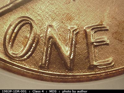 1983 Lincoln cent obverse, CopperCoins die 1983P•1DR•001.