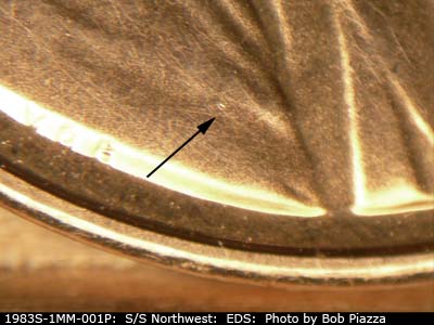 Die-stage A marker on 1983S•1MM•001P (1983 Repunched Mint Mark).