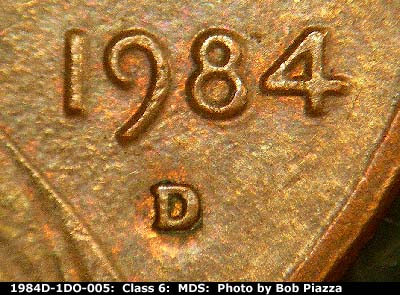 Die-stage B marker on 1984D•1DO•005 (1984 Doubled Die Obverse).