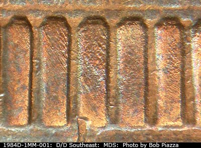 Die-stage B marker on 1984D•1MM•001 (1984 Repunched Mint Mark).