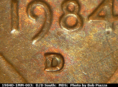 1984 Lincoln cent obverse, CopperCoins die 1984D•1MM•003.