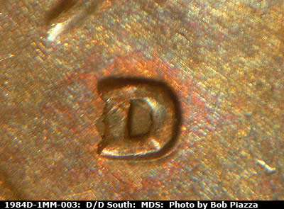 Die-stage B marker on 1984D•1MM•003 (1984 Repunched Mint Mark).