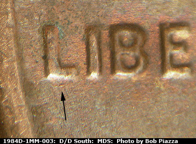 Die-stage B marker on 1984D•1MM•003 (1984 Repunched Mint Mark).