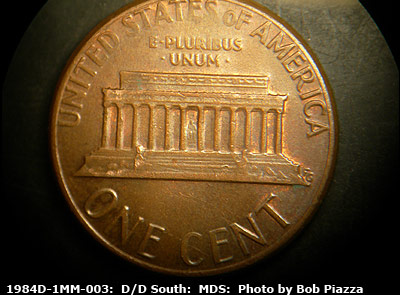 Die-stage B marker on 1984D•1MM•003 (1984 Repunched Mint Mark).