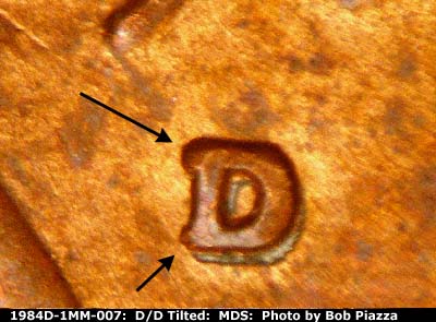 Die-stage B marker on 1984D•1MM•007 (1984 Repunched Mint Mark).