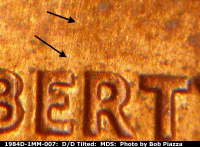 Die-stage B marker on 1984D•1MM•007 (1984 Repunched Mint Mark).