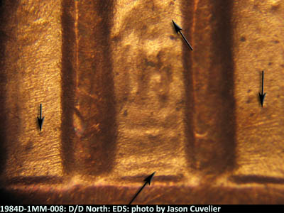 Die-stage A marker on 1984D•1MM•008 (1984 Repunched Mint Mark).