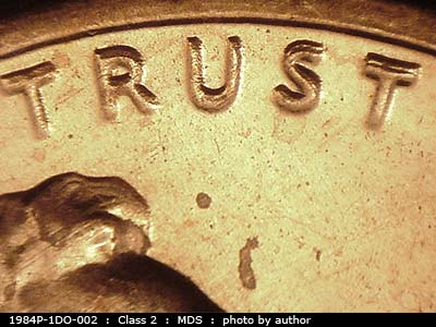 Die-stage B marker on 1984P•1DO•002 (1984 Doubled Die Obverse).