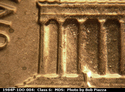 Die-stage B marker on 1984P•1DO•004 (1984 Doubled Die Obverse).
