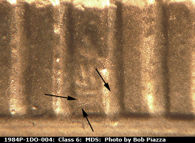Die-stage B marker on 1984P•1DO•004 (1984 Doubled Die Obverse).