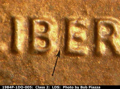 Die-stage C marker on 1984P•1DO•005 (1984 Doubled Die Obverse).