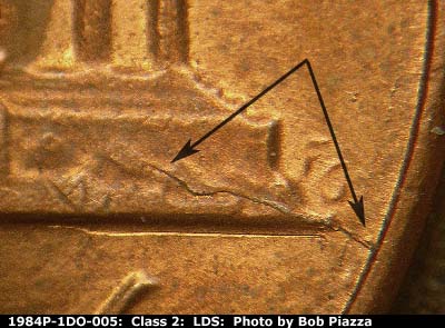 Die-stage C marker on 1984P•1DO•005 (1984 Doubled Die Obverse).