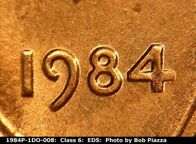 Die-stage A marker on 1984P•1DO•008 (1984 Doubled Die Obverse).