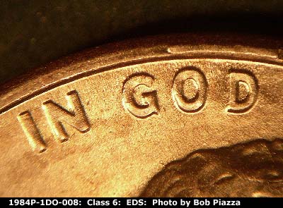 Die-stage A marker on 1984P•1DO•008 (1984 Doubled Die Obverse).