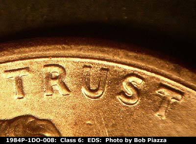 Die-stage A marker on 1984P•1DO•008 (1984 Doubled Die Obverse).