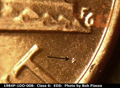 Die-stage A marker on 1984P•1DO•008 (1984 Doubled Die Obverse).