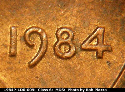 1984 Lincoln cent obverse, CopperCoins die 1984P•1DO•009.