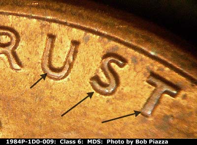 Die-stage B marker on 1984P•1DO•009 (1984 Doubled Die Obverse).
