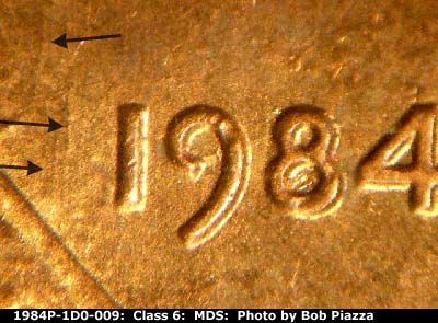 Die-stage B marker on 1984P•1DO•009 (1984 Doubled Die Obverse).