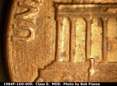 Die-stage B marker on 1984P•1DO•009 (1984 Doubled Die Obverse).