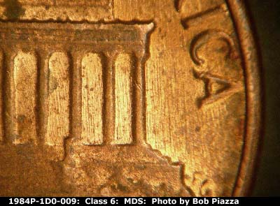 Die-stage B marker on 1984P•1DO•009 (1984 Doubled Die Obverse).