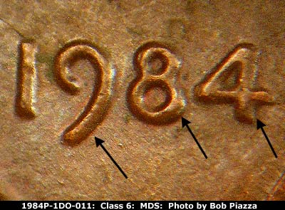 1984 Lincoln cent obverse, CopperCoins die 1984P•1DO•011.