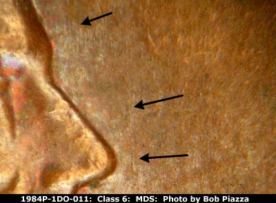 Die-stage B marker on 1984P•1DO•011 (1984 Doubled Die Obverse).