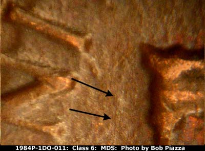 Die-stage B marker on 1984P•1DO•011 (1984 Doubled Die Obverse).