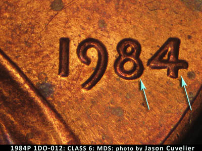 1984 Lincoln cent obverse, CopperCoins die 1984P•1DO•012.
