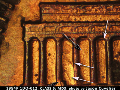 Die-stage B marker on 1984P•1DO•012 (1984 Doubled Die Obverse).