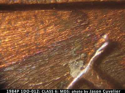 Die-stage B marker on 1984P•1DO•012 (1984 Doubled Die Obverse).