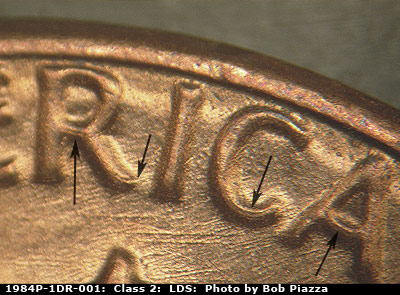 Die-stage C marker on 1984P•1DR•001 (1984 Doubled Die Reverse).