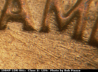 Die-stage C marker on 1984P•1DR•001 (1984 Doubled Die Reverse).