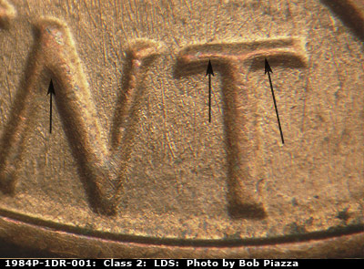 Die-stage C marker on 1984P•1DR•001 (1984 Doubled Die Reverse).