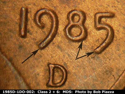 1985 Lincoln cent obverse, CopperCoins die 1985D•1DO•002.