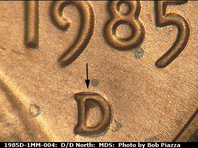 1985 Lincoln cent obverse, CopperCoins die 1985D•1MM•004.