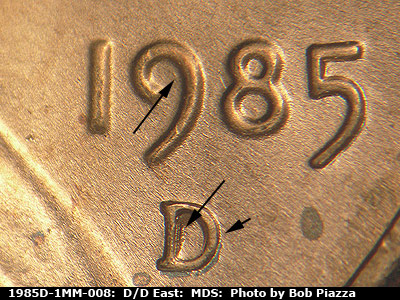 1985 Lincoln cent obverse, CopperCoins die 1985D•1MM•008.
