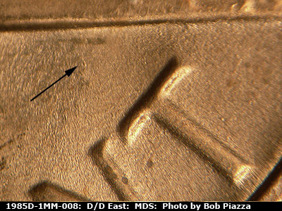 Die-stage B marker on 1985D•1MM•008 (1985 Repunched Mint Mark).