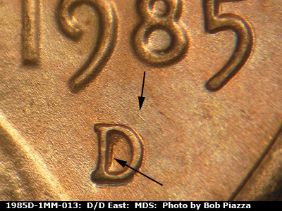 1985 Lincoln cent obverse, CopperCoins die 1985D•1MM•013.