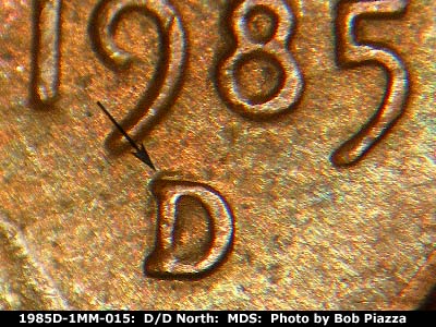 1985 Lincoln cent obverse, CopperCoins die 1985D•1MM•015.