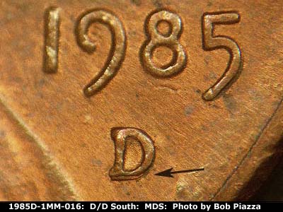 1985 Lincoln cent obverse, CopperCoins die 1985D•1MM•016.