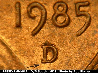 1985 Lincoln cent obverse, CopperCoins die 1985D•1MM•017.